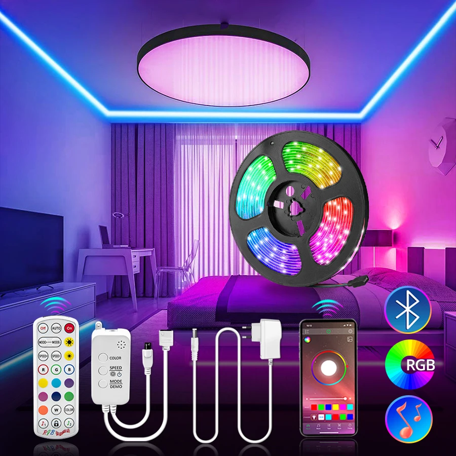 

LED Strip 5050 12V Music Sync RGB Light Bluetooth Control Flexible Tape 5m 10m 15m 30 led Christmas Ambient Light Wall Backlight