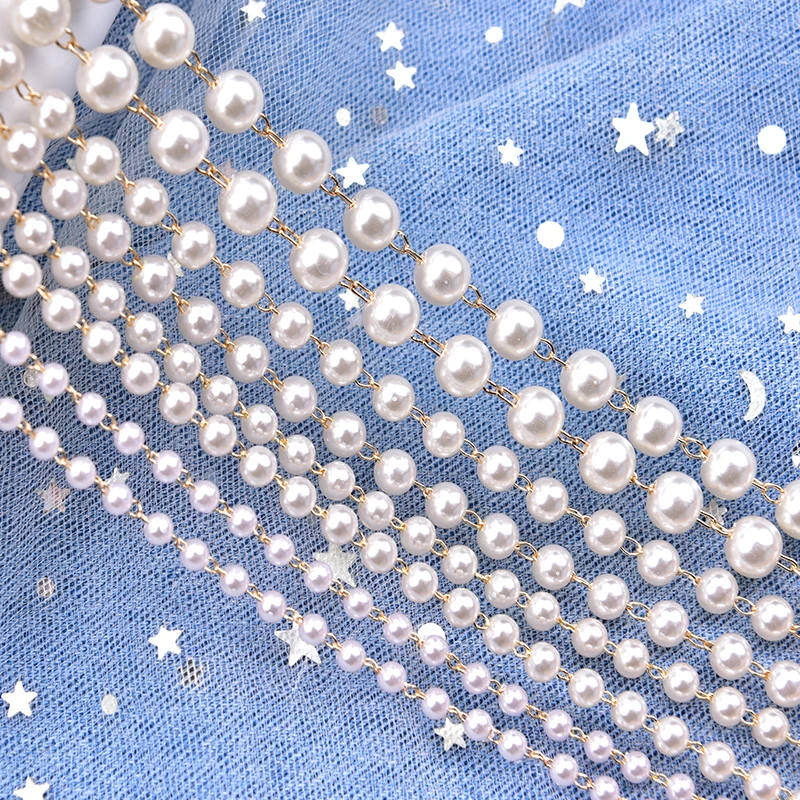 2 метра белая круглая жемчужина Золотая серебряная металлическая цепочка