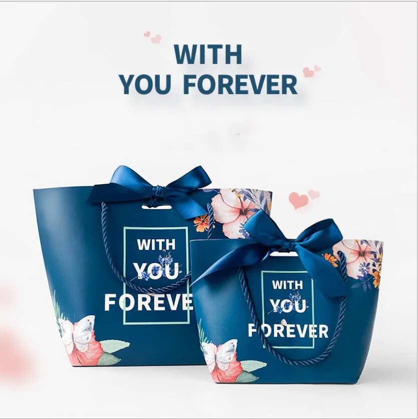 

10pcs Hot INS Exquisite Paper Bag Bow Ribbon Recyclable DIY Gift Bags With Handle Wedding Baby Shower Birthday Party Favor Decor