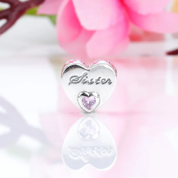 

S925 Sterling Silver New European And American Sisters Love Heart-shaped Beaded Diy Bracelet Accessories Beads