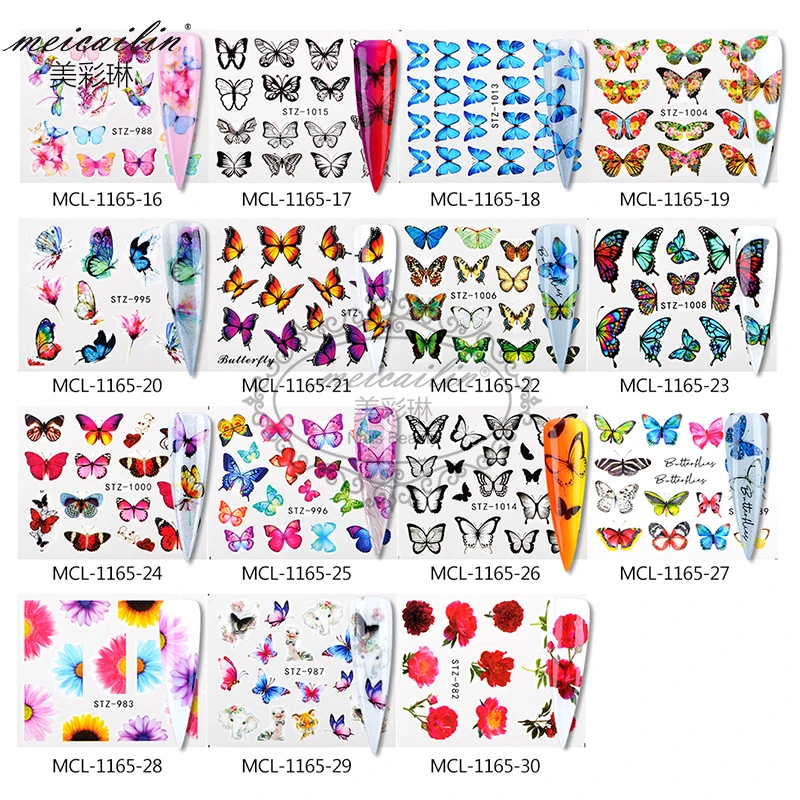 1Set Colorful Slider Flower Butterfly Designs Nail Art Stickers Watermark DIY Water Transfer Decals Tips Manicure Tool | Красота и