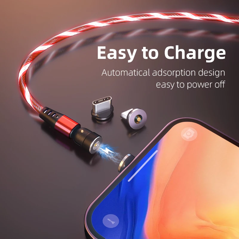 AUFU Glow LED Lighting Magnetic Micro USB Type C Cable Luminous Magnet Cable USB Charger Cable for iPhone 12 11 Huawei Xiaomi