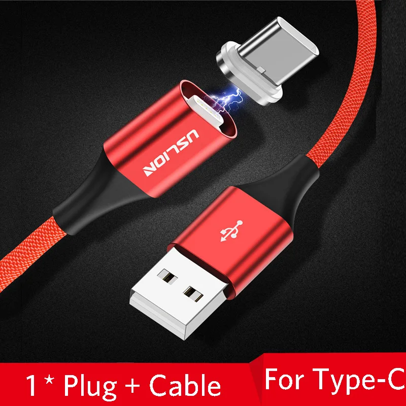 Red For Type C Магнитный кабель USLION, 3 А, кабель для быстрой зарядки usb type C и кабель Micro USB, магнитный кабель для зарядки и передачи данных, кабели для мобильных телефонов - Цвет: Red For Type C