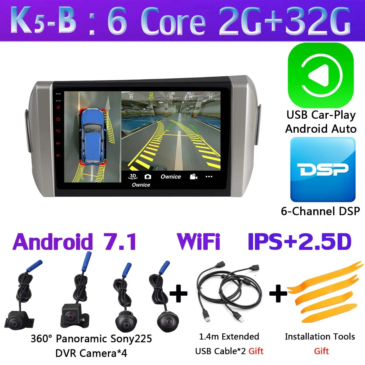 K5-B-CarPlay Панорамная камера 360 ° Android 9,0 4 Гб+ 64 ГБ Автомобильный DVD для Toyota Innova Crystal gps Радио SPDIF DSP CarPlay - Цвет: K5-B-CarPlay