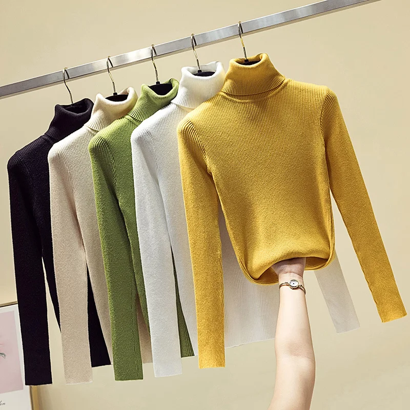 LEH Женский пуловер водолазка свитер однотонный базовый Тонкий Повседневный Топ