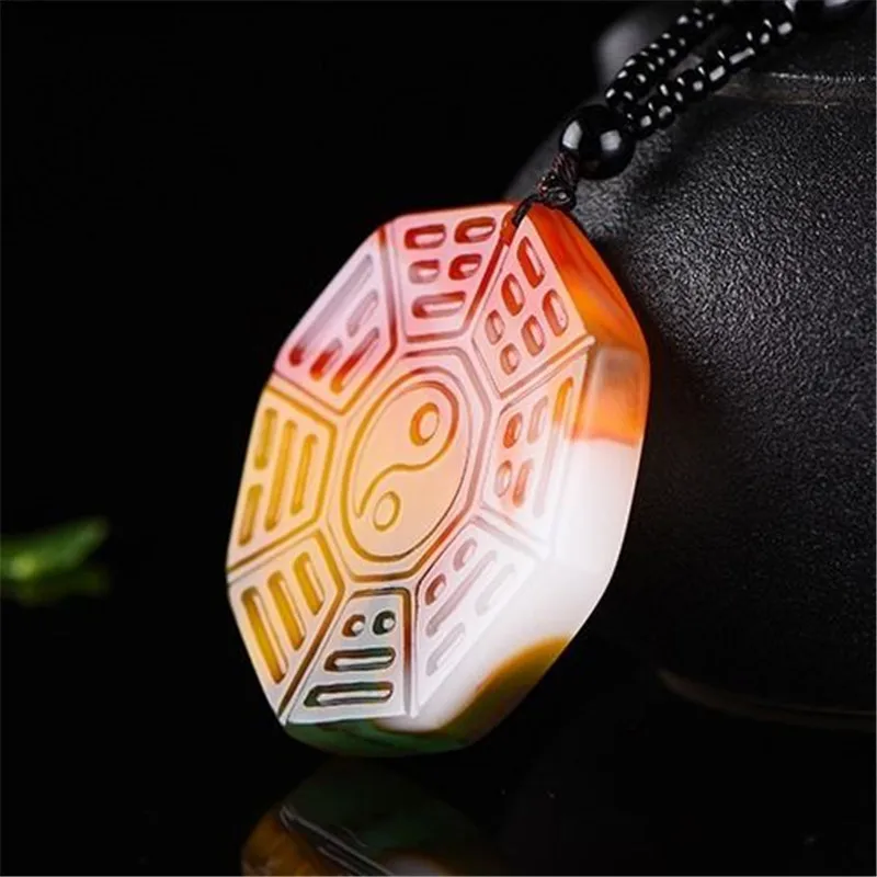 Natural Colour Jade Taiji Bagua Pendant Necklace Hand-Carved Chinese Charm Jadeite Jewelry Fashion Amulet Gifts for Men Women | Украшения и