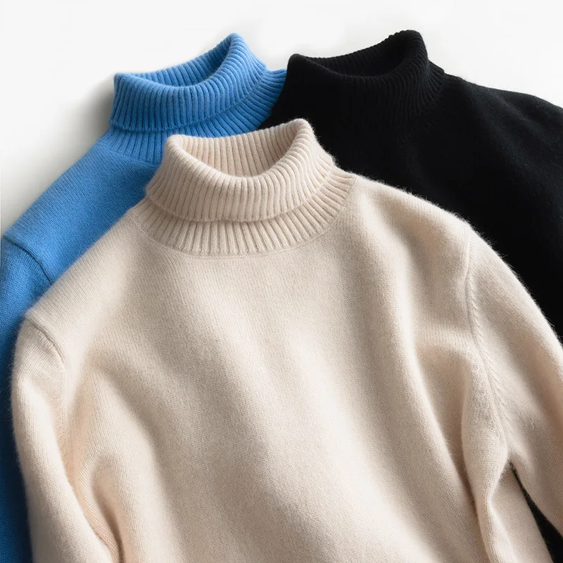 2019 Thick Turtleneck Sweater Men Goat Cashmere Jumper Warm 100% Knitted Pullovers Black Man Clothes Long Sleeve Bottoming Top