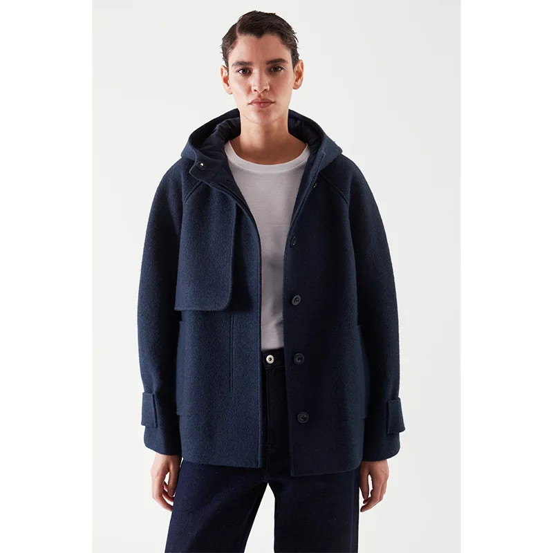 Женское зимнее пальто с капюшоном Свободное средней длины из шерсти 2021 | Женская