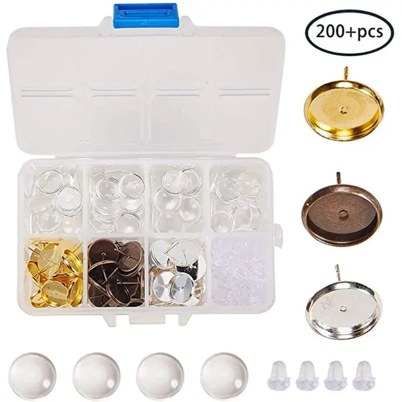 

L5YD 12 мм самодельные серьги-гвоздики со стеклянной крышкой кабошон оправа 3 цвета сплав серьги ободок лотки для изготовления ювелирных издел...