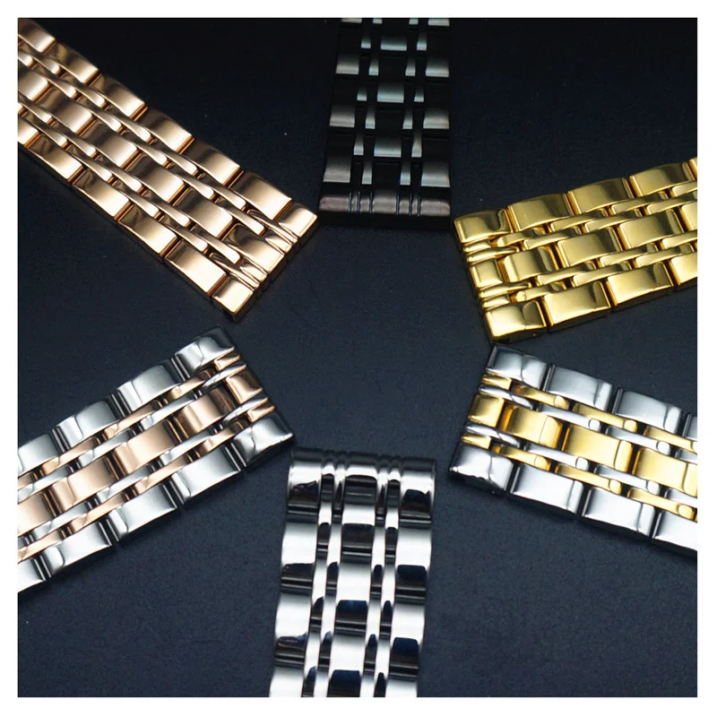 

Durable Watch Strap Accessories For Armani AR1926 AR1908 Butterfly Buckle Stainless Steel Seven Beads Solid Metal Wristband