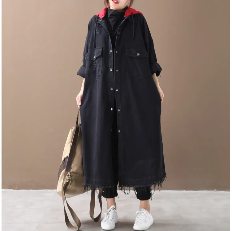 Max LuLu осенняя одежда модные корейские роскошные женские джинсовые тренчи женские с капюшоном Большие винтажные длинные ветровки