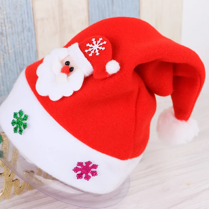 

3pcs/lot Christmas Hats Caps for Kids Santa Claus Reindeer Snowman Party Cap Fabric Christmas Ornaments Home Decoration