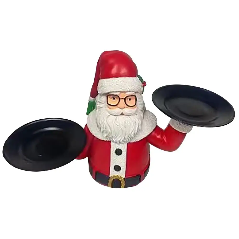 

Christmas Decoration Treats Holder Santa Claus Resin Statue Snacks Holder Snowman Figurine with 2 Plates Trays Fruit Candy