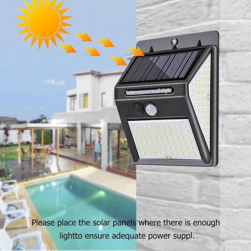 

144 100 LED Solar Light Outdoor Solar Lamp PIR Motion Sensor Solar Powered Sunlight Street Light for Garden Decoration