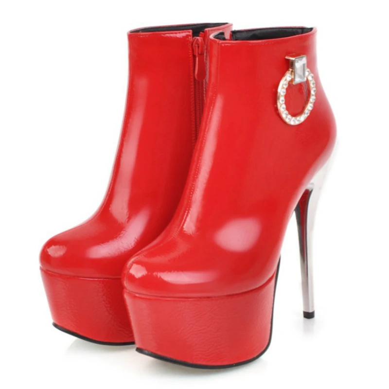 

2021 Winter Boots Women Sexy High Heels Platform Ankle Boots For Women Fashion Red White Fetish Stripper Shoe Woman Big Size 48