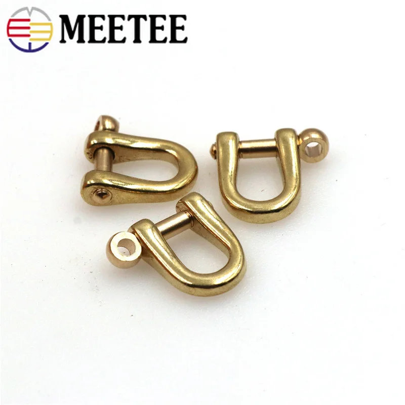 4Pcs 6/8/10mm Solid Brass Carabiner Key Chain D Ring Hook Clasp Belt Strap Horseshoe Buckles Fastener DIY Leather Crafts|Пряжки и