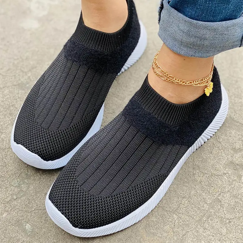 

2021 Women Flat Shoes Spring Autumn Knitted Ladies Slip On Female Casual Comfortable Women Sofe Bottom Shoe Footwear Plus Size