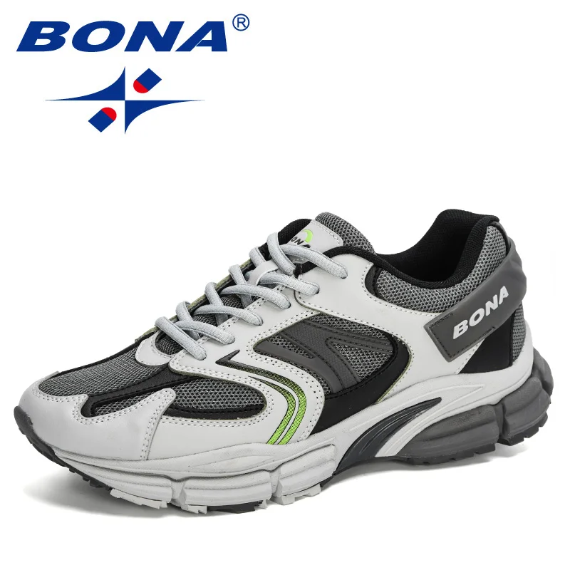 BONA 2021 New Designers Action Leather Mesh Men Running Shoes Sneakers Trainers Lightweight Antiskid Outdoor Walking Shoes Man