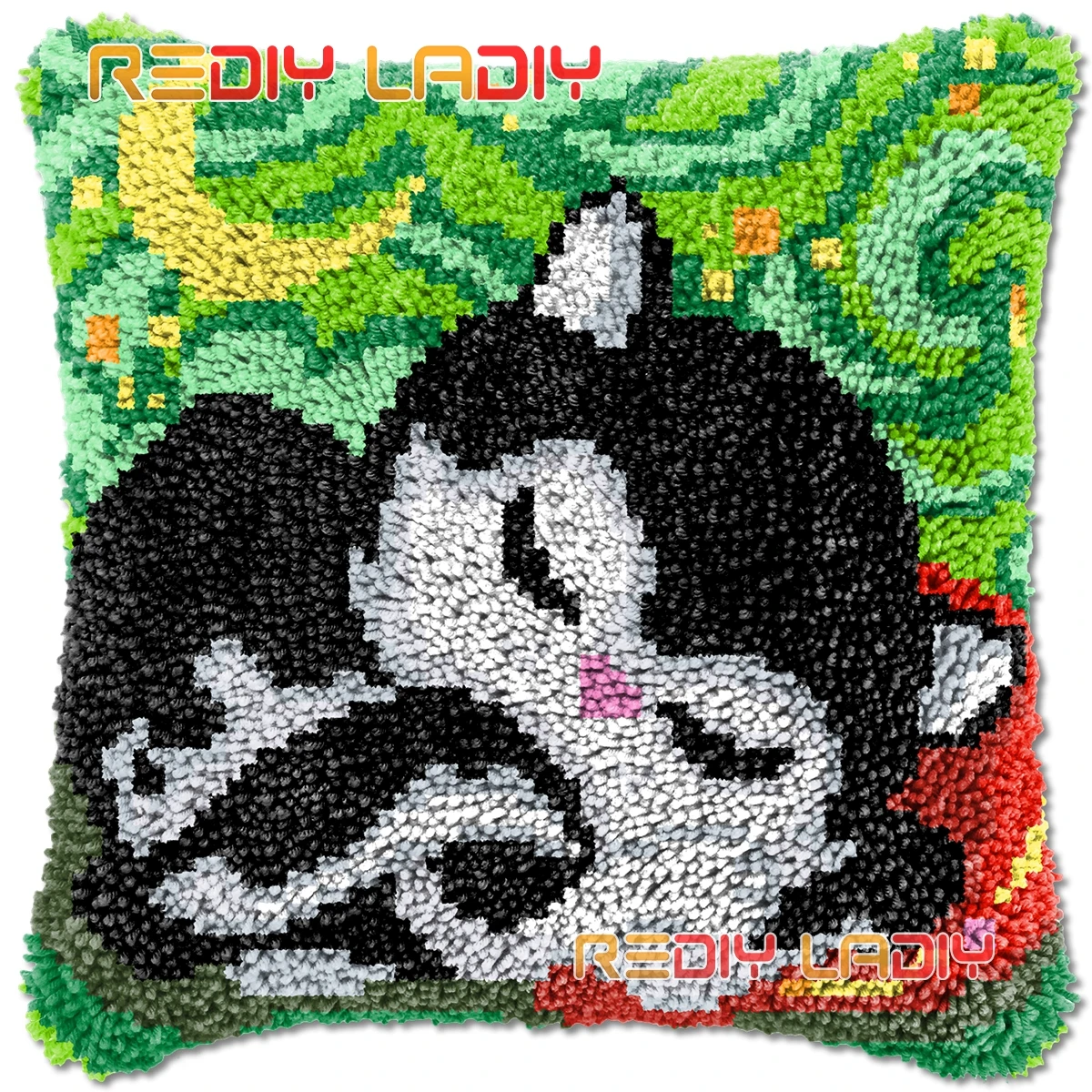 

Latch Hook Cushion Cover Kitten Under The Moon Needlepoint Kits Chunky Acrylic Yarn Crocheting Pillow Case Arts & Crafts