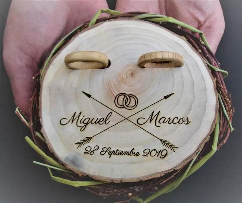 Wooden Personalized Rustic Wedding Ring Box Holder Custom Your Names and Date Bearer for Marriage Proposal | Дом и сад