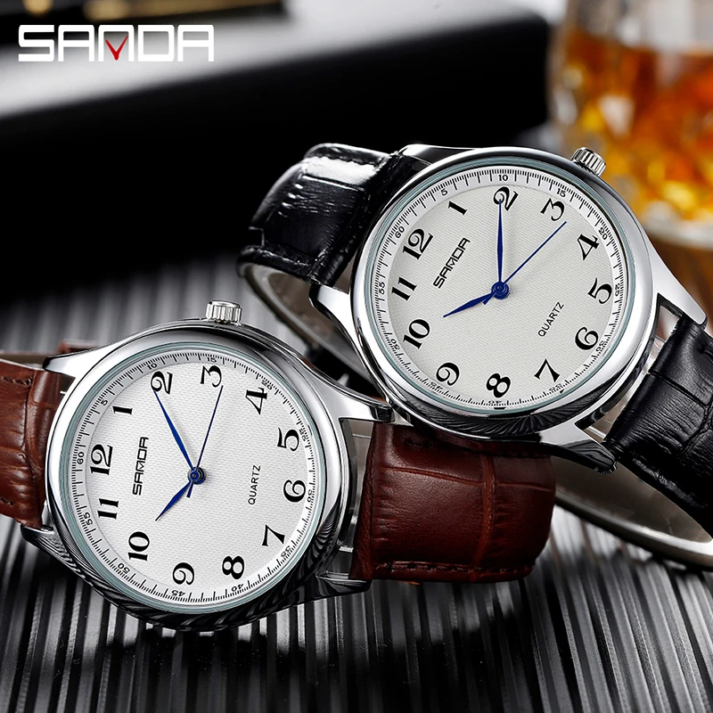 

SANDA Top Luxury Brand Clock Genuine Leather Men's Watches Simple Lover Quartz Wristwatches Couples Watches relogio masculino