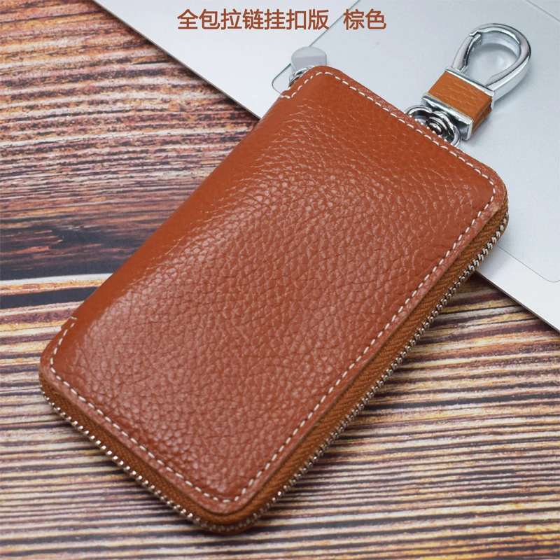 Genuine Leather Key Wallet Men Keychain Holder Pouch Purse Zipper Designer Car Key Case Multifunction Door Keys Housekeeper Bag