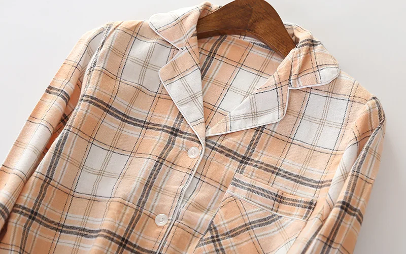 Пижама женская фланелевая окрашенная пряжа пижама с длинным рукавом из чистого