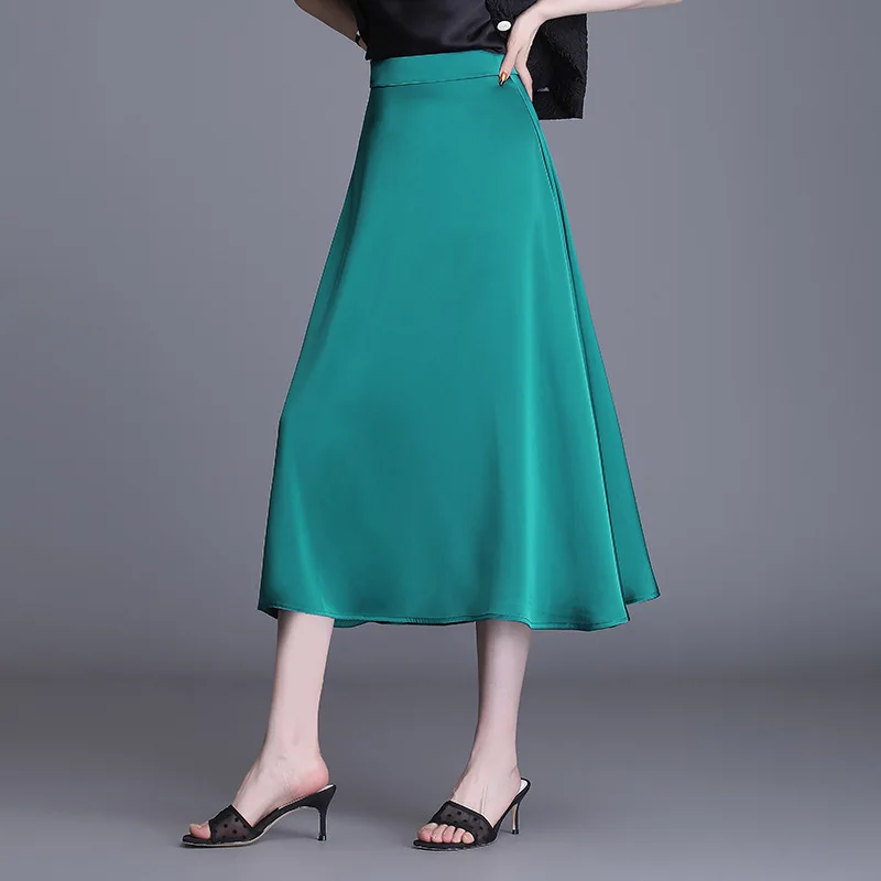 

Fashion Elegant Green A-line Long Skirt for Women Summer High Waisted Loose Casual Korean Style Big Swing Skirts 1776