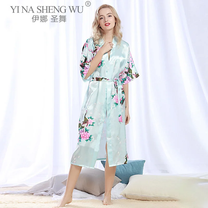 Women Robes for Brides Wedding Robe Sleepwear Pijama Casual Bathrobe Animal Rayon Long Nightgown Japanese Kimono Home Wear | Тематическая