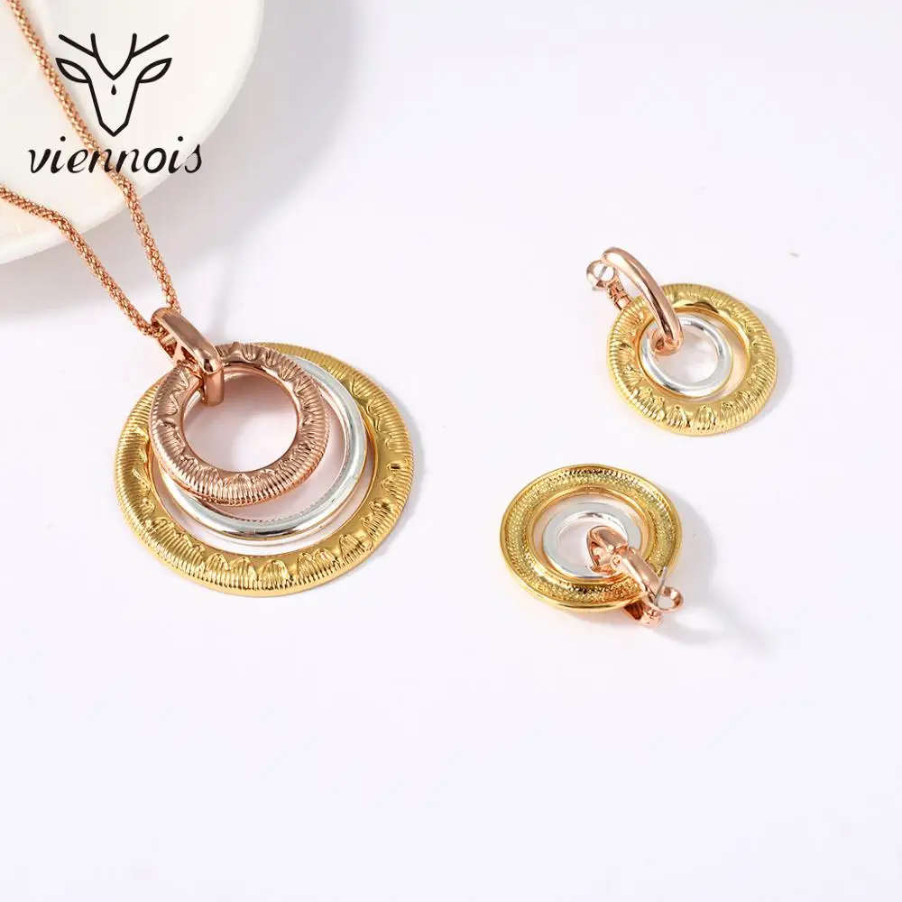 Viennois Mix Gold Color Dangle Earrings Pendant Necklace Jewelry Set For Women Metal Party 2019 | Украшения и аксессуары