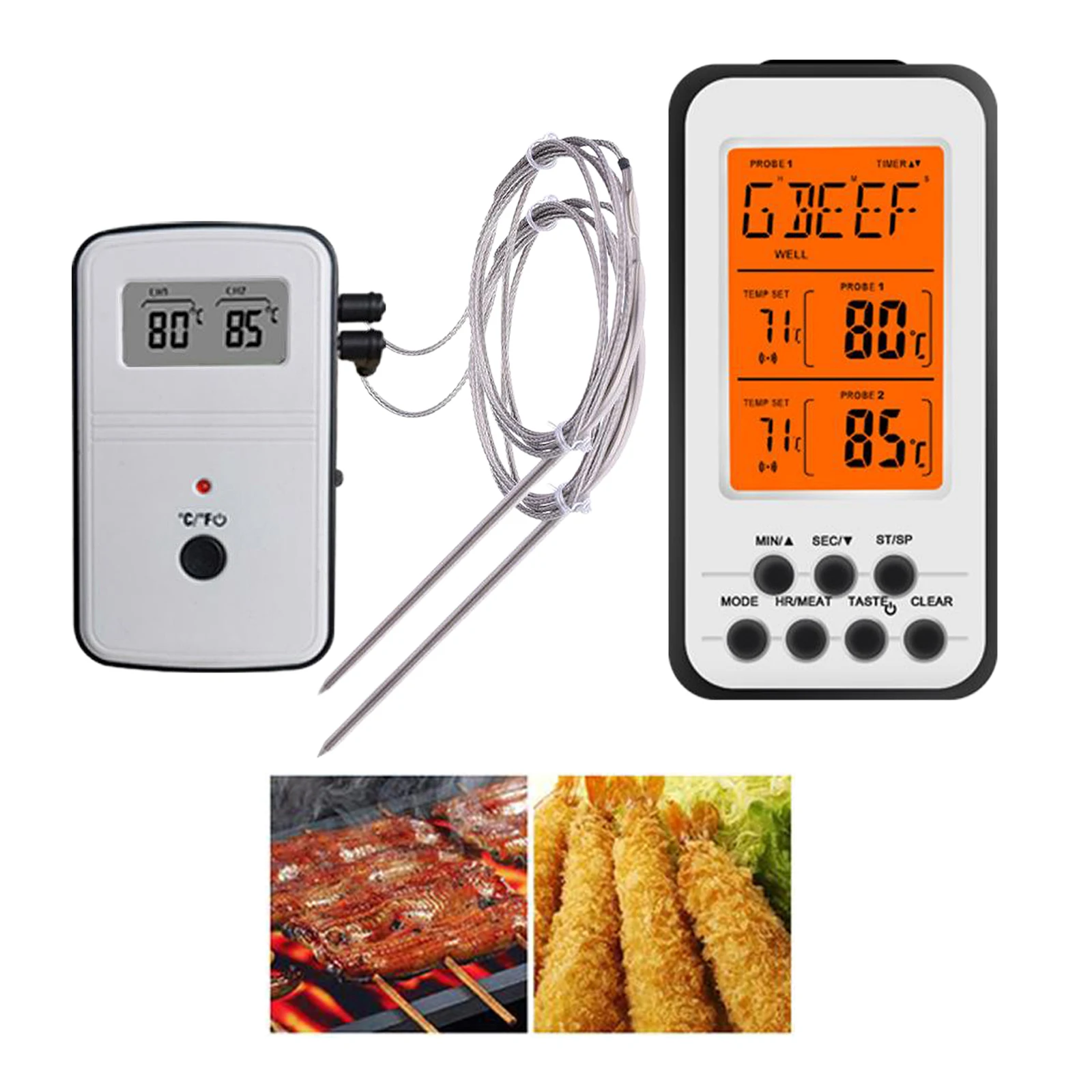 

Wireless Remote Digital BBQ Meat Thermometer w/ Dual Probes for Smoker Oven