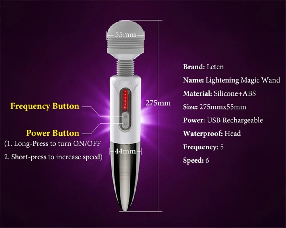 Огромная головка Lightning Мощный 5 режимов вибрации 6 импульсный массажер USB