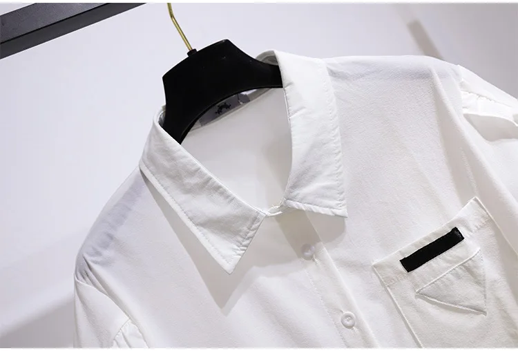 

2XL-6XL Small Fresh Shirt Top Large Size Women's Solid Color Lapel Short Sleeve Button Ruffled High Quality All-Match Shirt 2021
