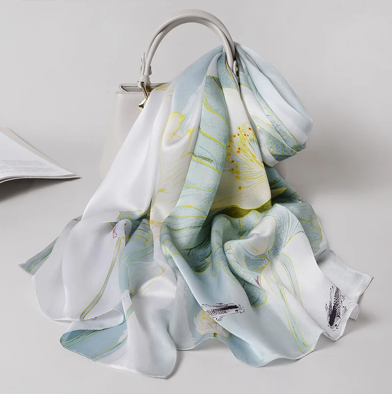 

New Luxury Pure Silk Scarf Shawl Women Spring Summer Long Scarves Ladies Brand 100% Silk Neck Scarf Foulard 175*52cm