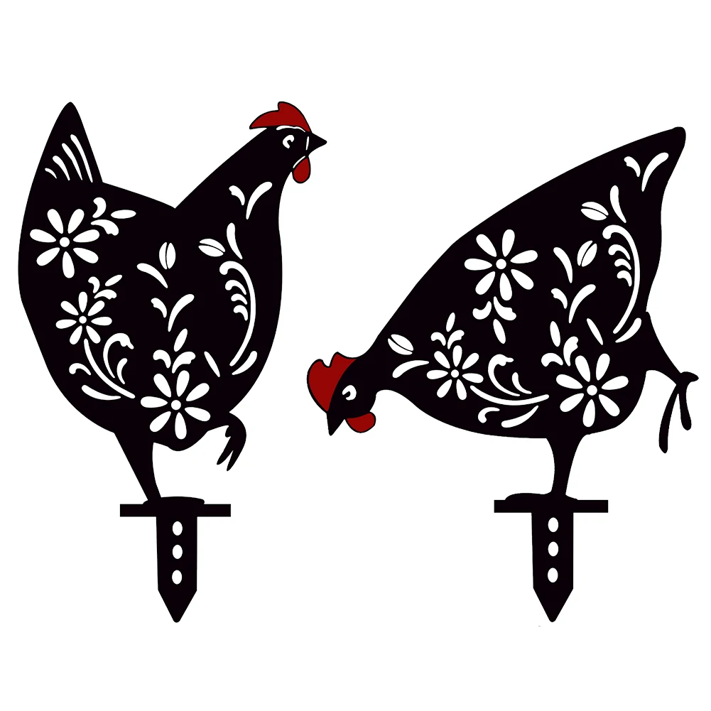 

4pcs Crafts Statue Easy Install Yard Gifts Festival Iron Art With Chick Rooster Animal Stakes Waterproof Outdoor Garden Decor