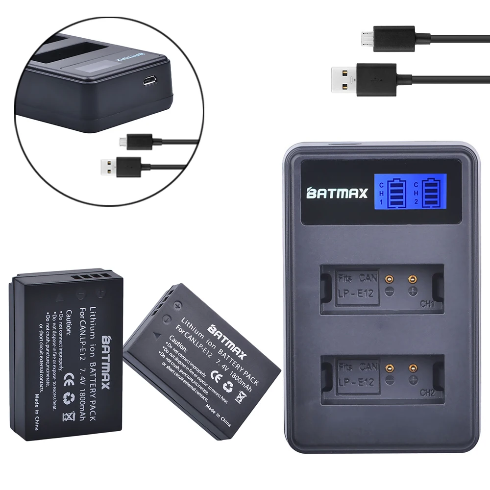 Батарея для камеры Batmax LPE12 LP E12 + двойное зарядное устройство с ЖК дисплеем Canon EOS M M2