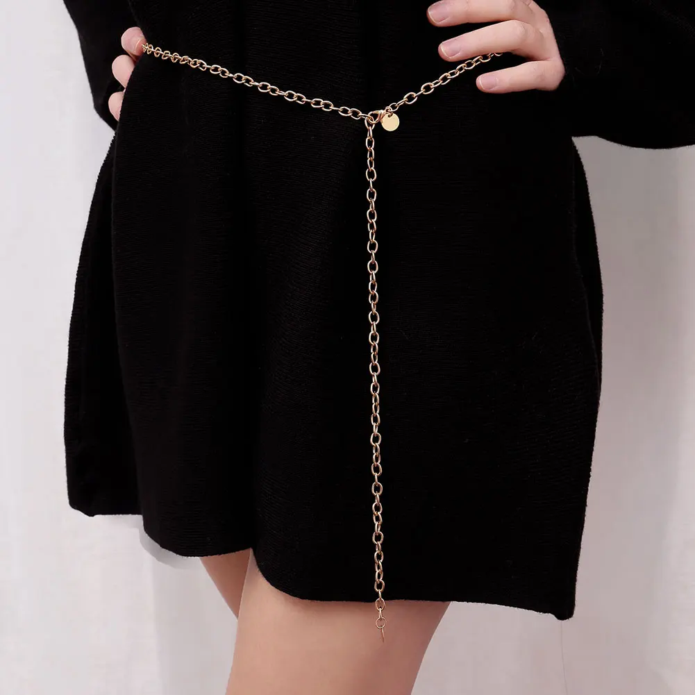 Узкий металлический пояс для женщин Модный Пояс с цепочкой золотистый уличная