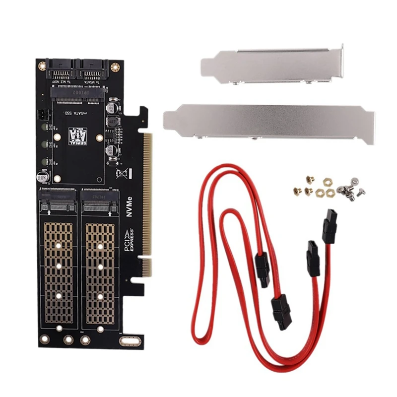 

PCI-E Adapter Card M.2 NVMe NGFF to PCI-E 4X Three-In-One Expansion Adapter Card B+M Key MSATA Three-Disk Version