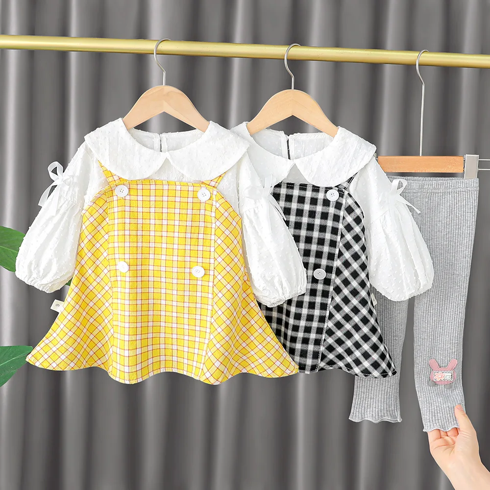 

LZH 2021 Fashion Plaid Children's Autumn Clothes Girls Sets New Toddler Kids Suit Sweet 3Pcs Outfits Sets For Girls 1-5 Years