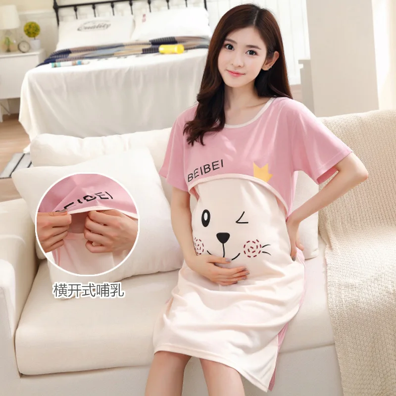 

Summer Maternity Women Nursing Sleepwear Pregnant Nightdress Breastfeeding Pajamas Pregnancy Nightclothes For Postpartum Mother