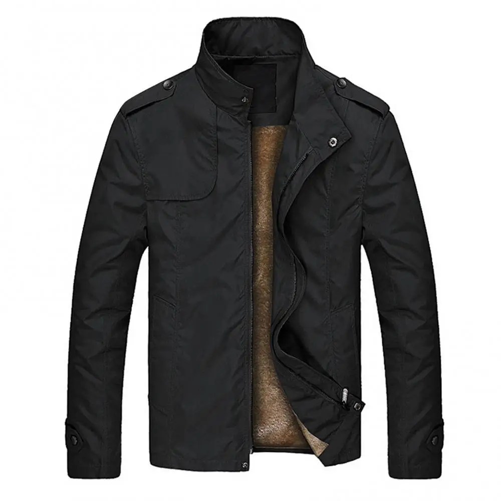 

Men's autumn and winter jackets plus velvet padded stand collar long-sleeved zipper plush thick coat stand collar casual jacket