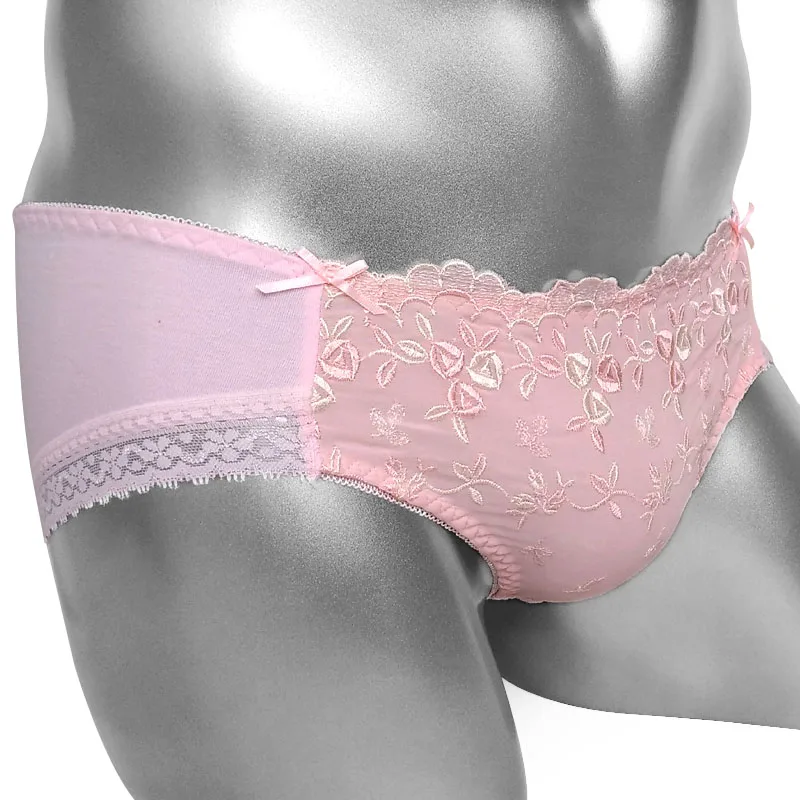 Трусы брифы женские и мужские кружевные нижнее белье сетчатые с цветами розового