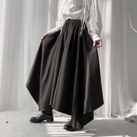 free shipping 2021 fashion long wide leg pants for women irregural trousers plus size s 2xl black summer elastic waist pants