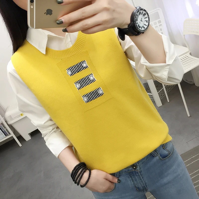 Лошади Вязанный свитер платье на бретелях в стиле Джокер Han Fan круглый вырез