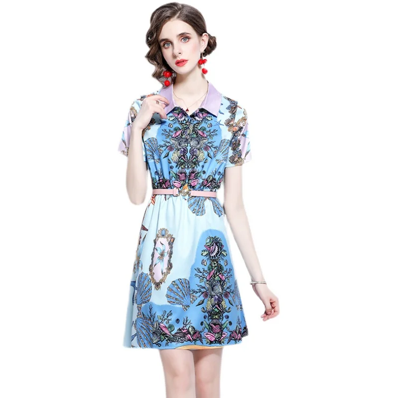 

Simgent Mini Blouse Dress Women Summer Elegant Print Belted Fashion Dresses Vestidos Zomer Jurkjes Dames 2021 SG16136