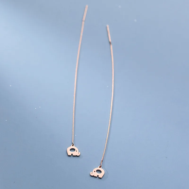100% Real. 925 Sterling Silver Fine Jewelry Hollow Elephant Animal Threader Piercing ear earrings Dangle Zoo C-G9692