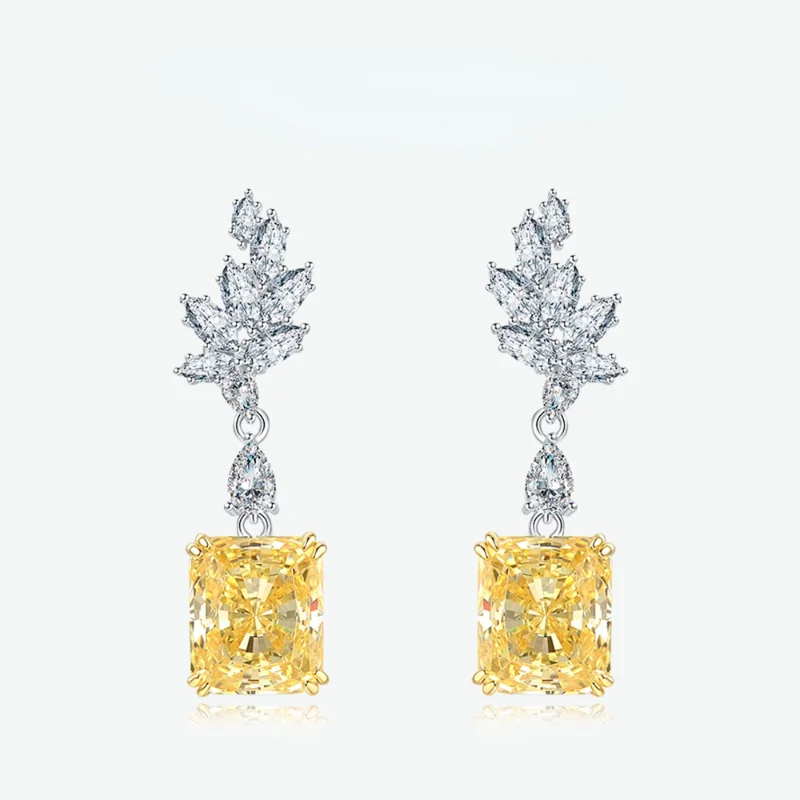 

925 Sterling Silver High Carbon Diamond 11*13mm Citrine Drop Dangle Wedding Engagement Earrings Fine Jewelry For Women 2021