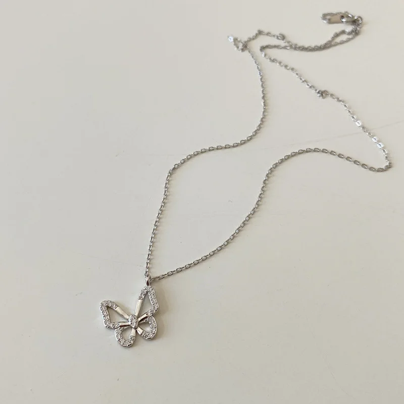 

925 Sterling Silver Butterfly Pendant Necklace Gift For Women Short Chokers Woman Fashion Korean Chain Minimalist Jewellery
