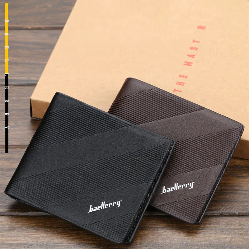 

Baellerry Men's Short Korean Multi Card Three Fold Wallet Youth Horizontal Stripe Personalized Wallet