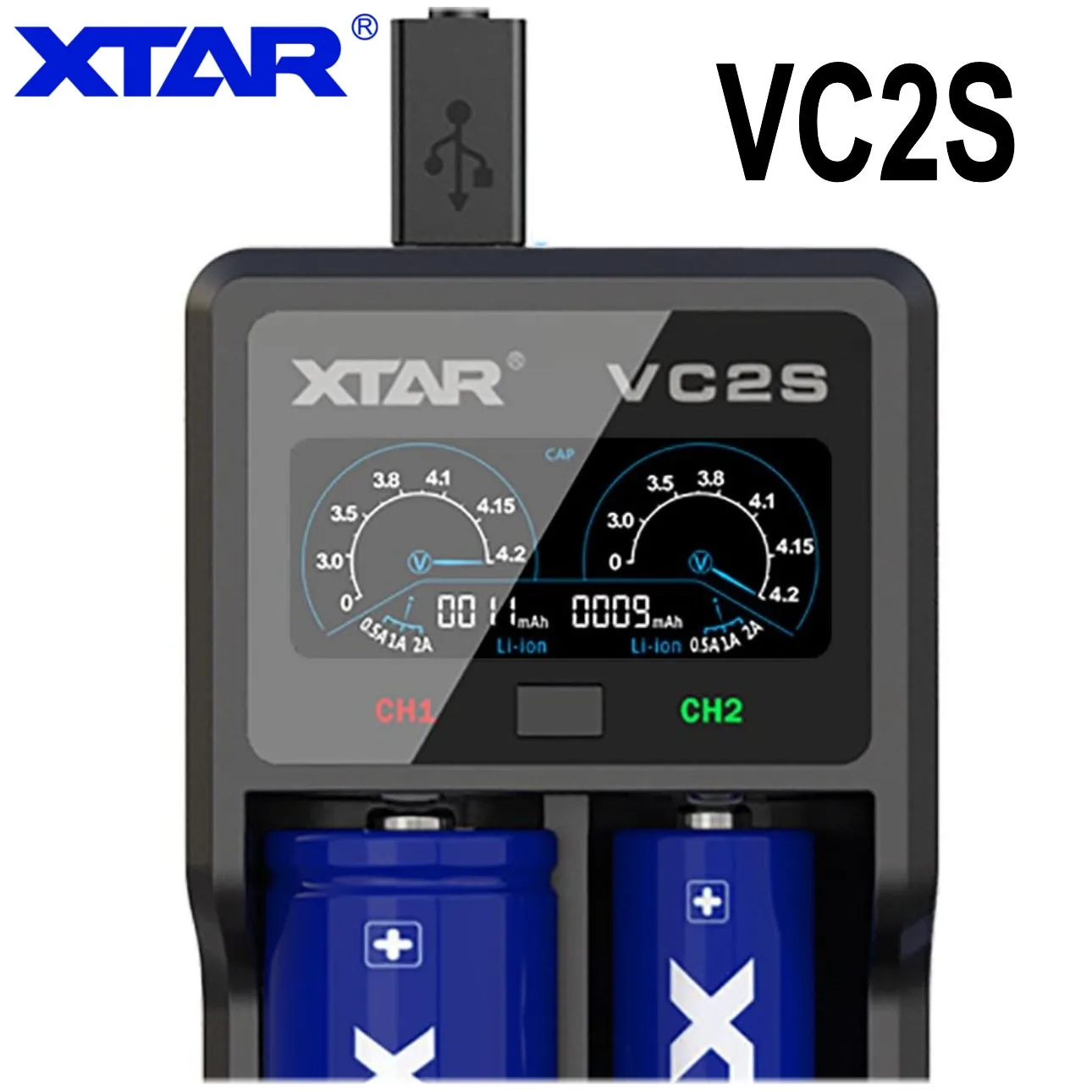 Зарядное устройство XTAR 18650 VC2S, ЖК-дисплей, USB зарядное устройство/QC3.0, быстрая зарядка, внешний аккумулятор VC2S, зарядное устройство 18650